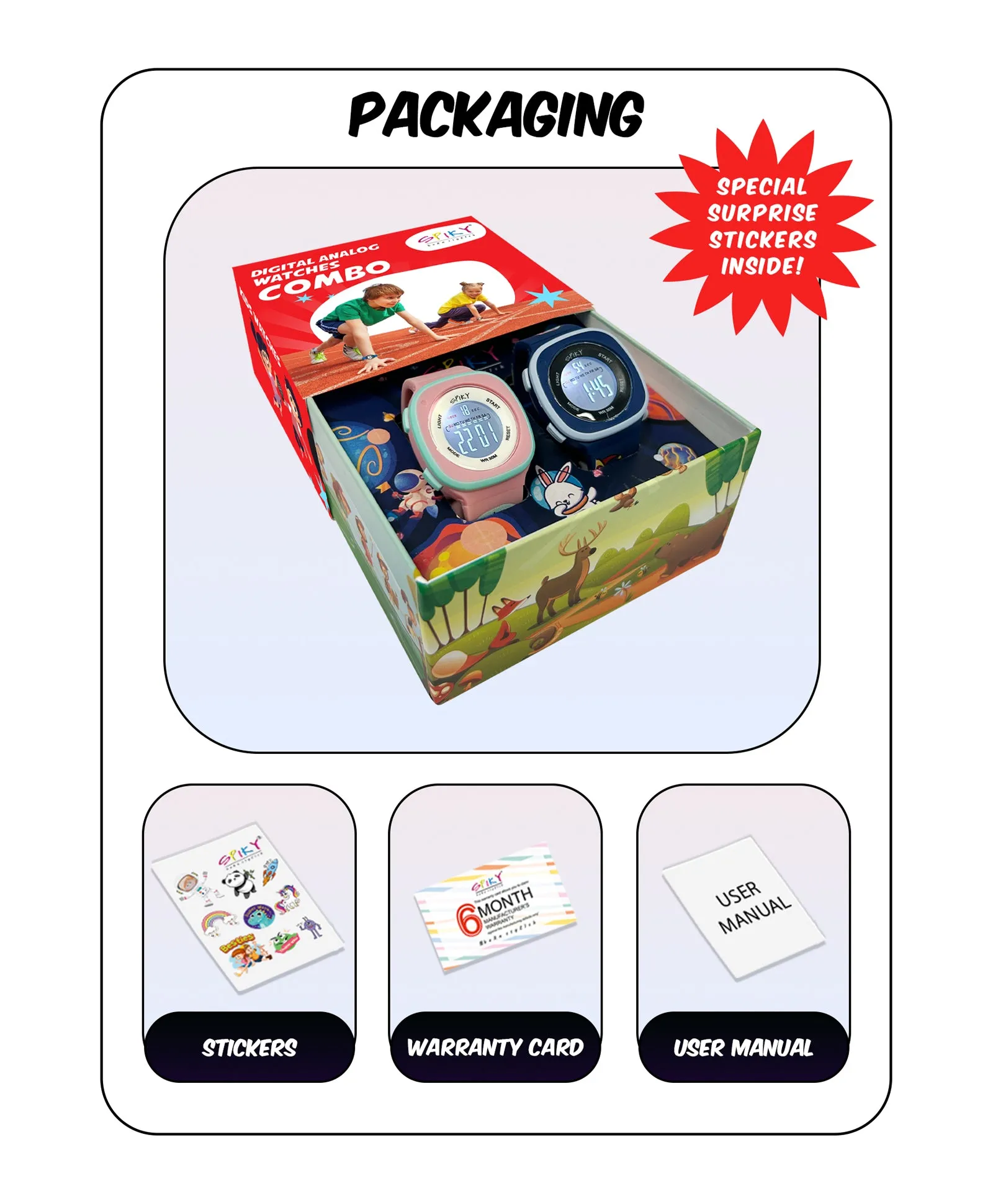 Spiky Square Digital Kids Sports Watches Combo
