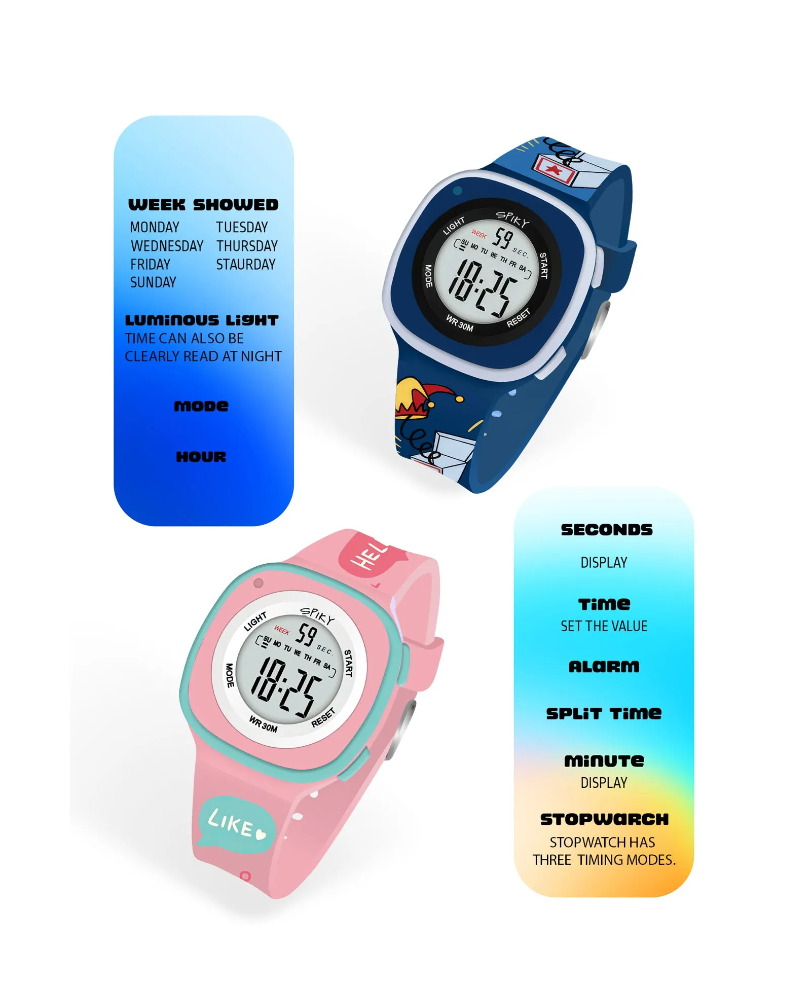 Spiky Square Digital Kids Sports Watches Combo