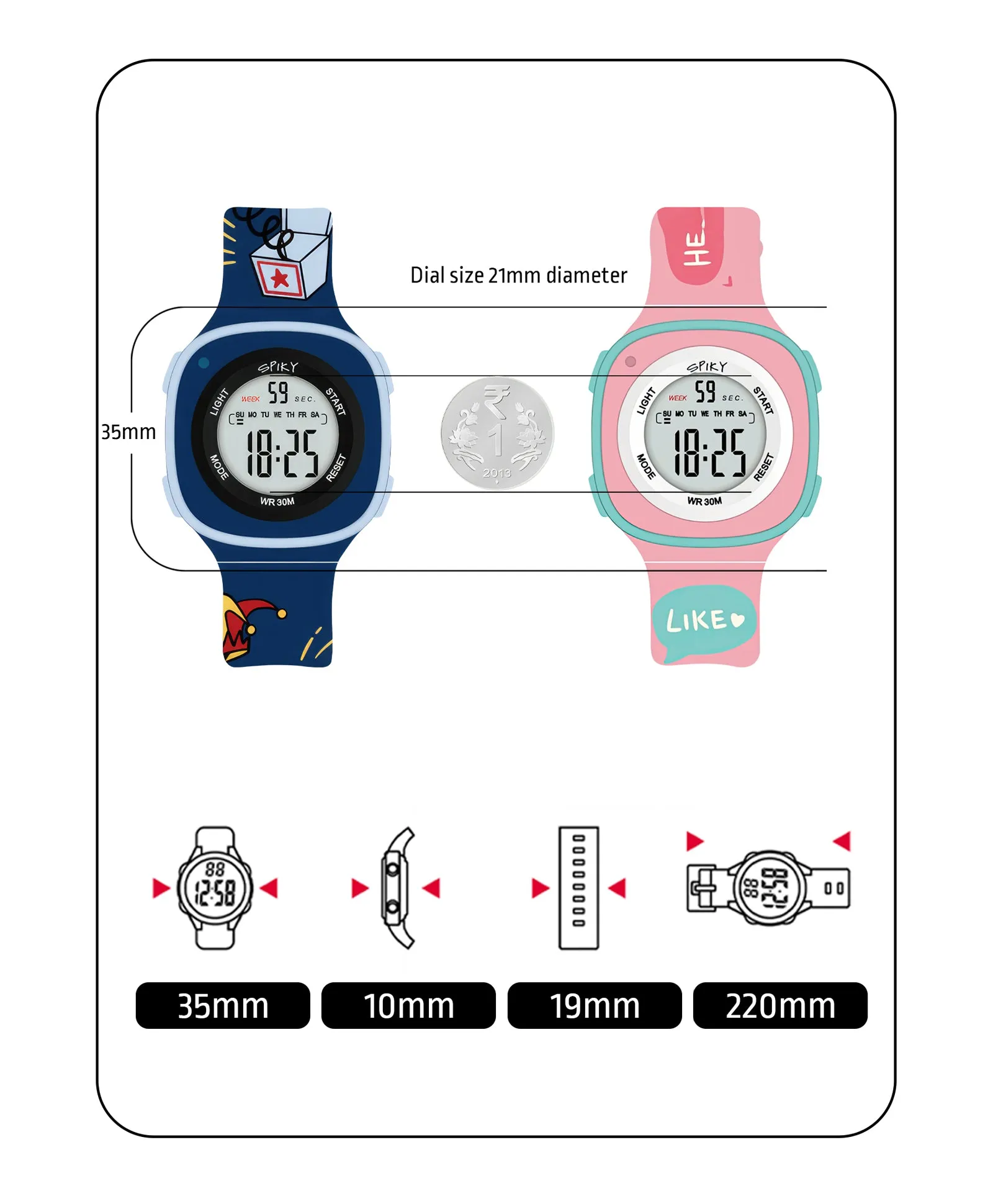 Spiky Square Digital Kids Sports Watches Combo