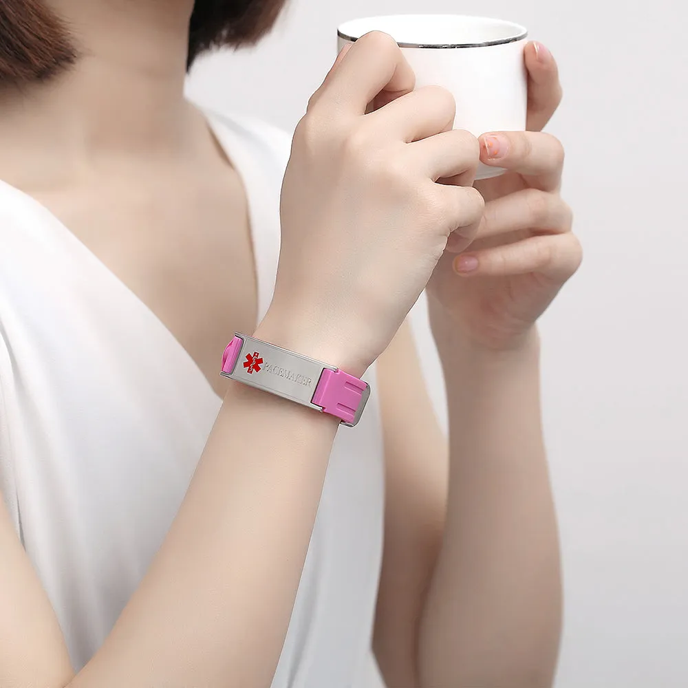 Sports Medical Alert Bracelets for Men & Women Pink Silicone ID Band Suitable for Summer