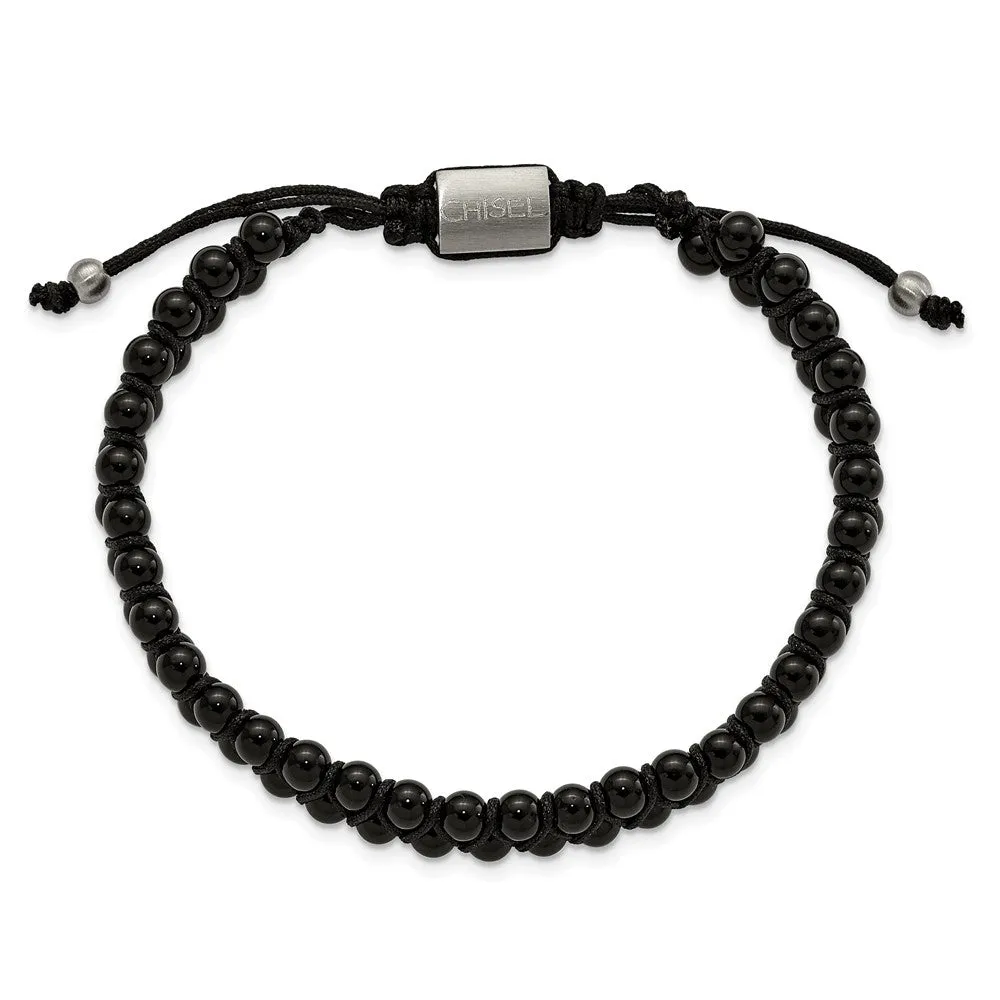 Stainless Steel Brushed Black Agate Adjustable Bracelet