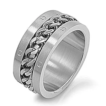 Stainless Steel Curb Chain Band Ring