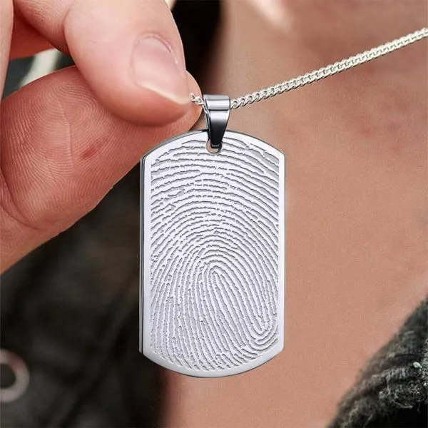 Stainless Steel Custom Fingerprint Dog Tag Pendant with Chain Jewelry