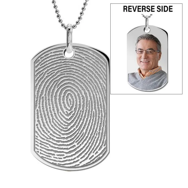 Stainless Steel Custom Fingerprint Dog Tag Pendant with Chain Jewelry