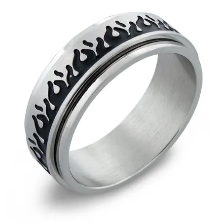 Stainless Steel Flaming Spinner Band Ring