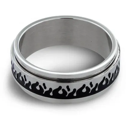 Stainless Steel Flaming Spinner Band Ring