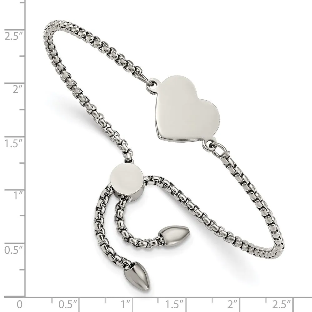 Stainless Steel Polished Heart Adjustable Bracelet