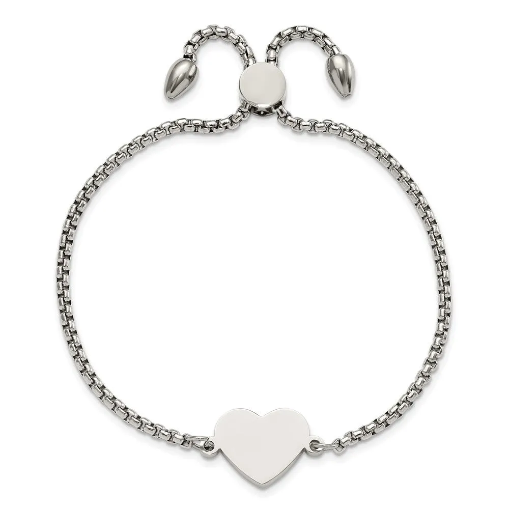 Stainless Steel Polished Heart Adjustable Bracelet
