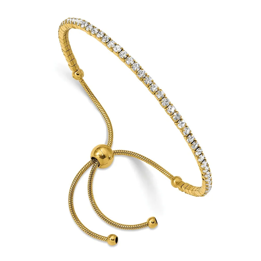 Stainless Steel Polished Yellow IP-plated Preciosa Crystal Adj. Bracelet