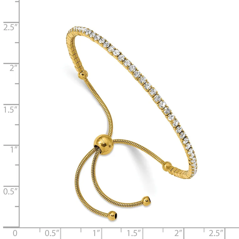 Stainless Steel Polished Yellow IP-plated Preciosa Crystal Adj. Bracelet