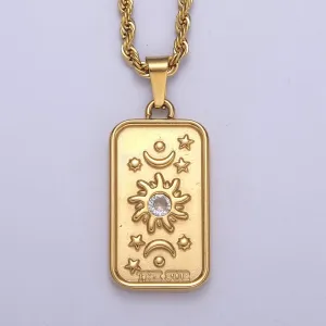 Stainless Steel "The Sun" Celestial Tarot Card Tag Rope 16.5 Inch Choker Chain Necklace | WA-595