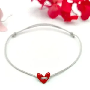 STEFANIA Sardinia Arcaica Red Enamel Heart Bracelet - Silver
