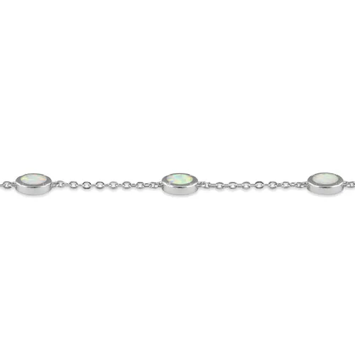 Sterling Silver Adjustable White Lab Opal Station Bracelet