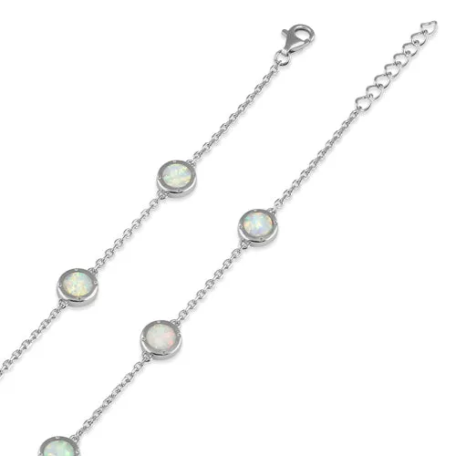 Sterling Silver Adjustable White Lab Opal Station Bracelet