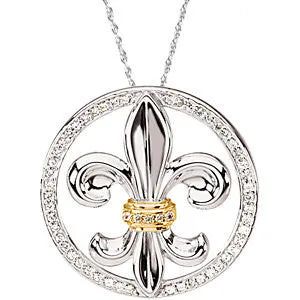 Sterling Silver & 14k Yellow Gold Cubic Zirconia Fleur-de-lis Necklace