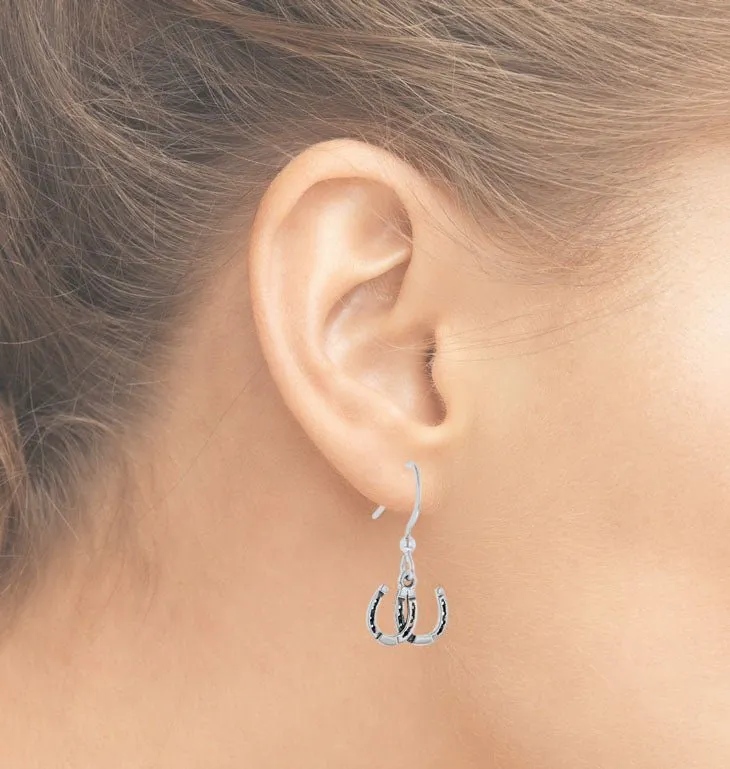 Sterling Silver Double Horse Shoe Dangle Earrings