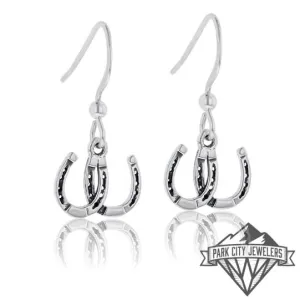 Sterling Silver Double Horse Shoe Dangle Earrings