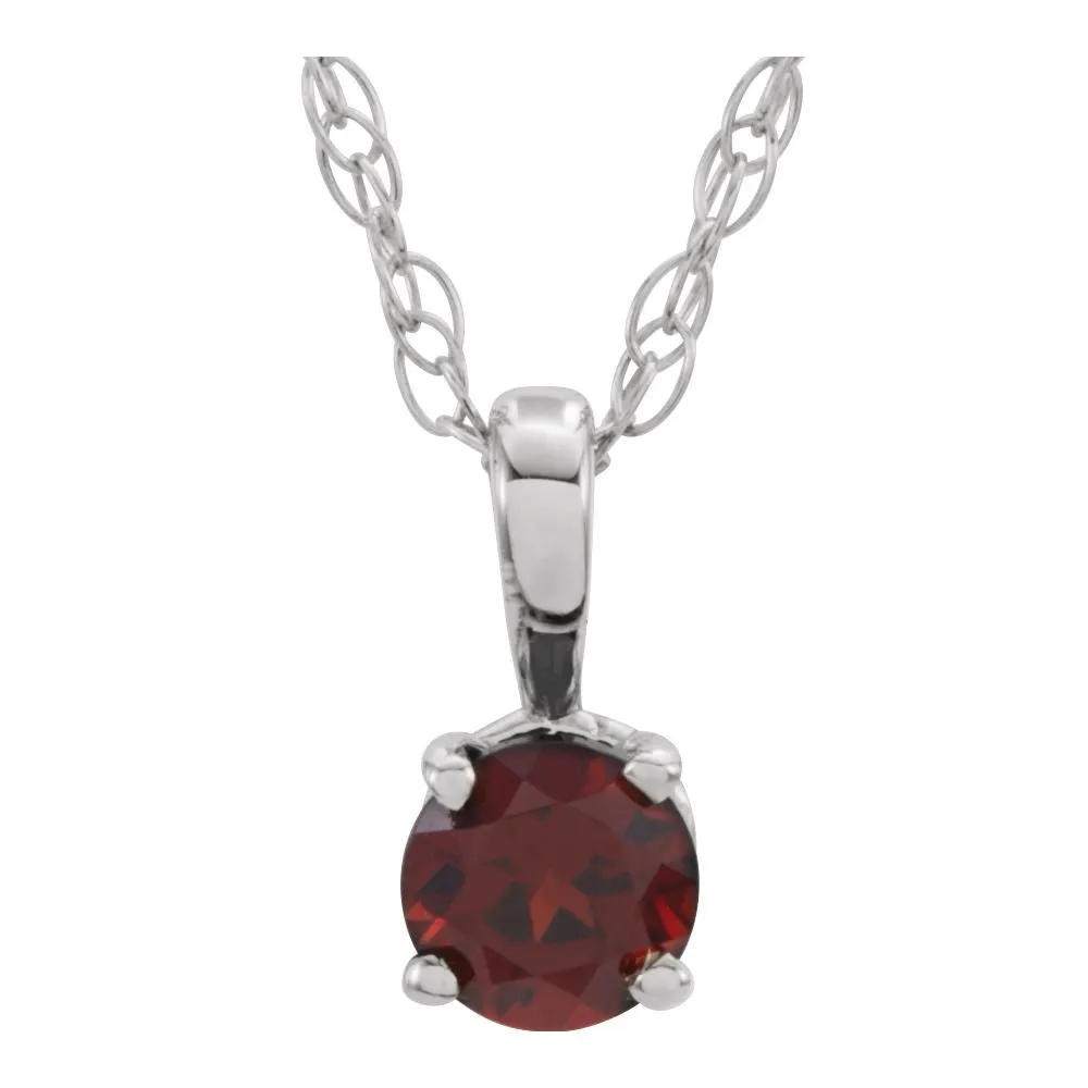 Sterling Silver Imitation Garnet "January" Birthstone 14" Necklace