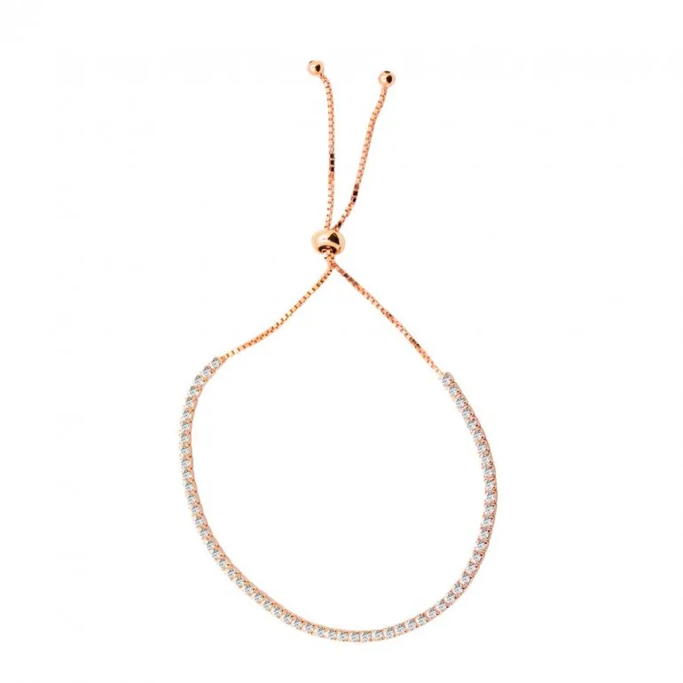 Sterling Silver Rose Gold Plated Adjustable CZ Bracelet