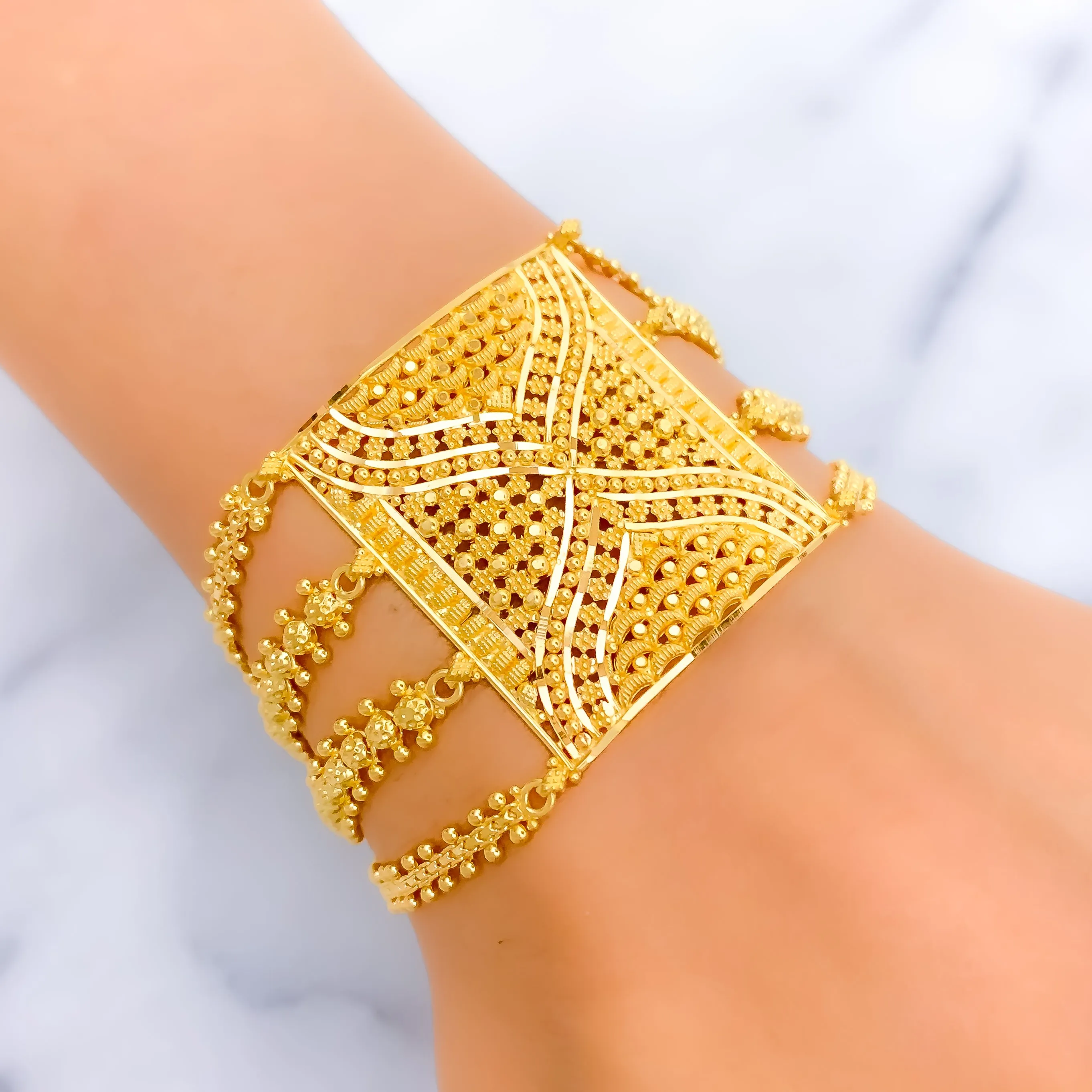 Tasteful Beaded Flower 22k Gold Statement Bracelet