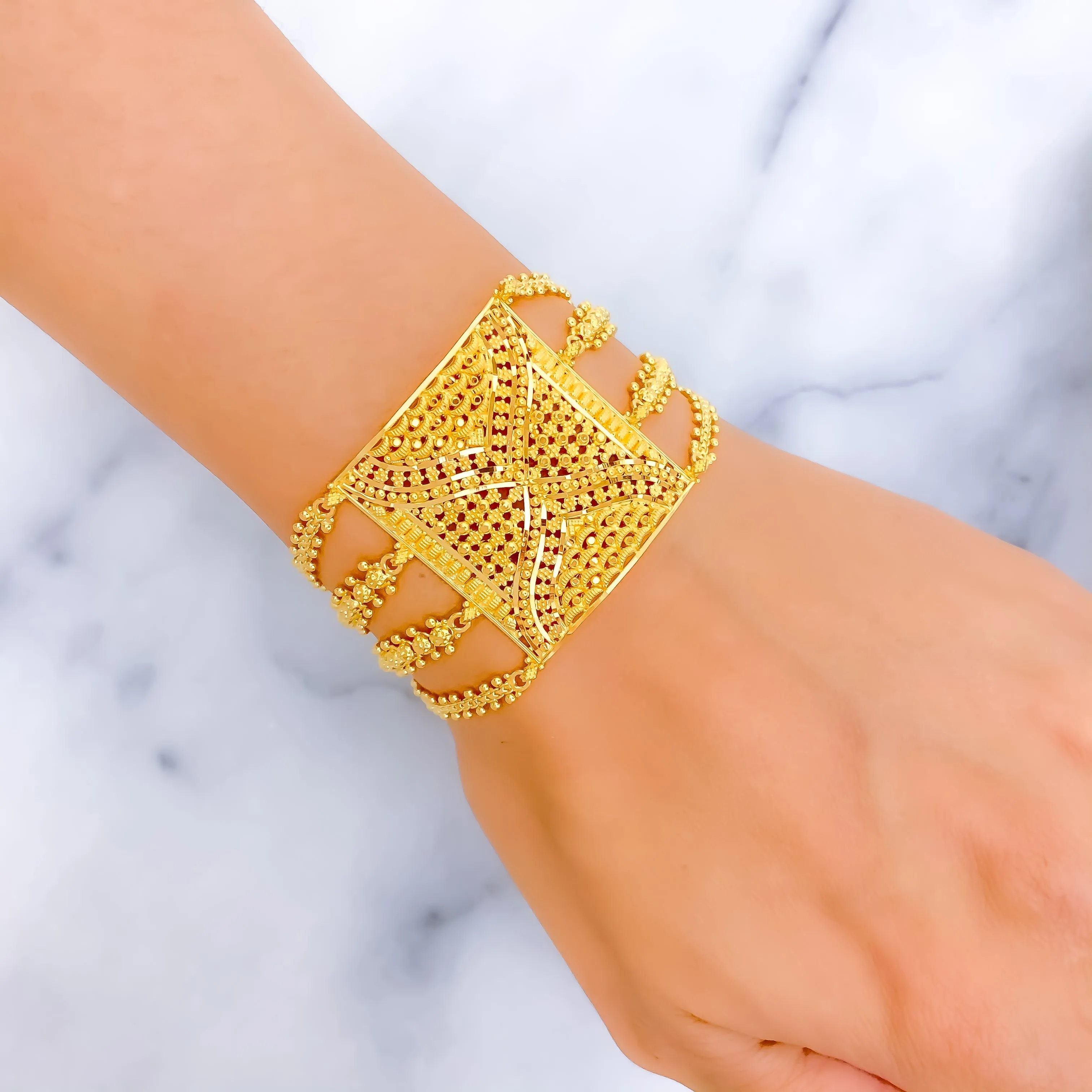 Tasteful Beaded Flower 22k Gold Statement Bracelet