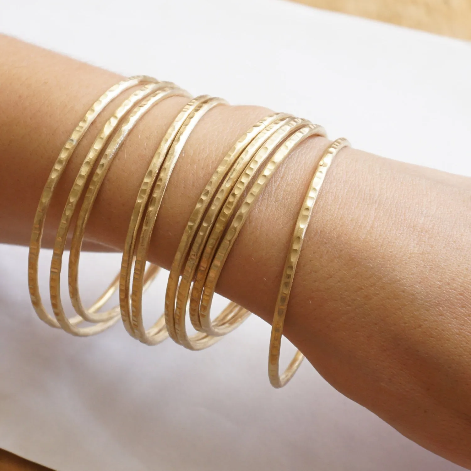 Texture Bangles: Gold-Colored Round Bangle Bracelet in Sterling Silver | Minimalistic Stacking Bracelet Bangles for Stylish Looks | 0210