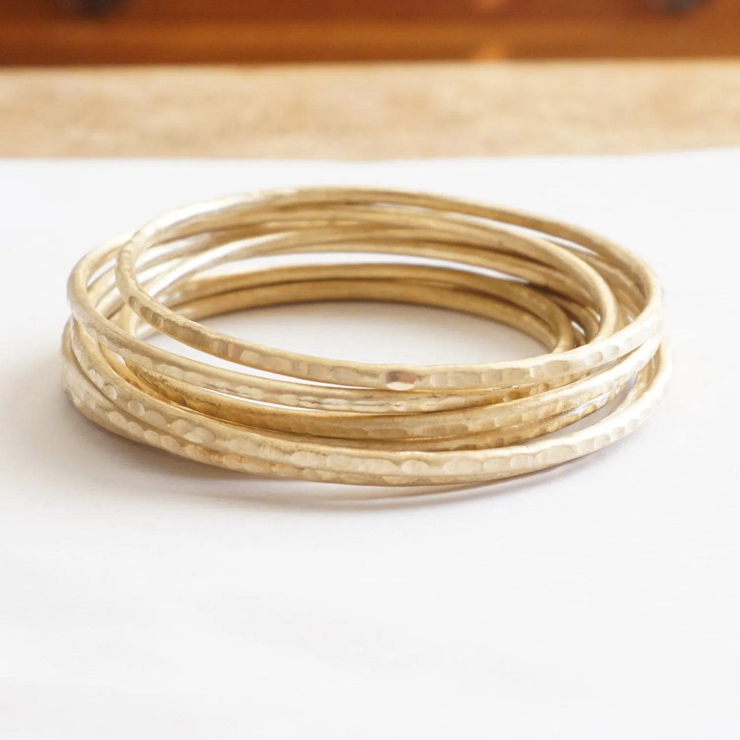 Texture Bangles: Gold-Colored Round Bangle Bracelet in Sterling Silver | Minimalistic Stacking Bracelet Bangles for Stylish Looks | 0210