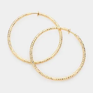 Textured Gold CLIP ON Hoop Earrings | 2.25" | 142476