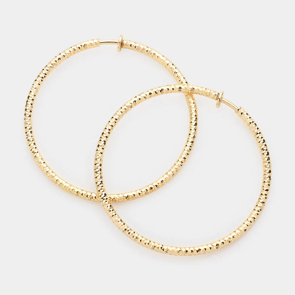 Textured Gold CLIP ON Hoop Earrings | 2.25" | 142476