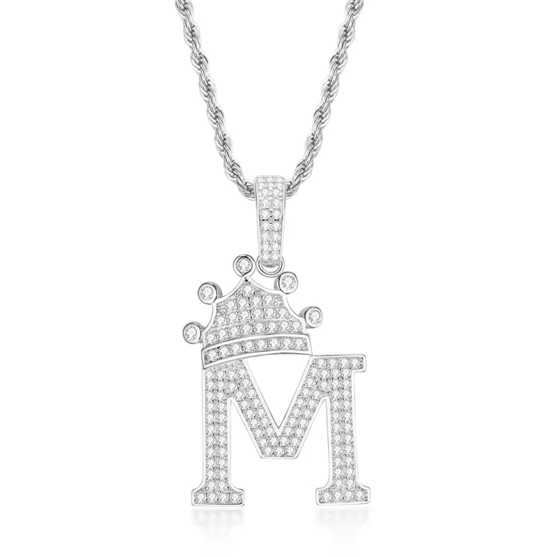 The Letter M Created Diamond Crown Hip Hop Rope Chain Pendant Necklace 23.62''