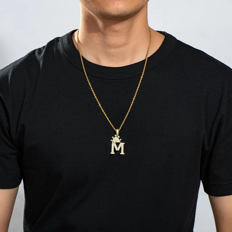 The Letter M Created Diamond Crown Hip Hop Rope Chain Pendant Necklace 23.62''