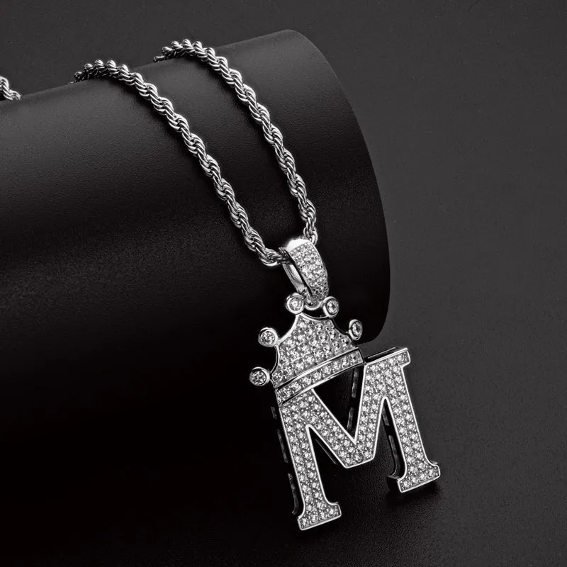 The Letter M Created Diamond Crown Hip Hop Rope Chain Pendant Necklace 23.62''