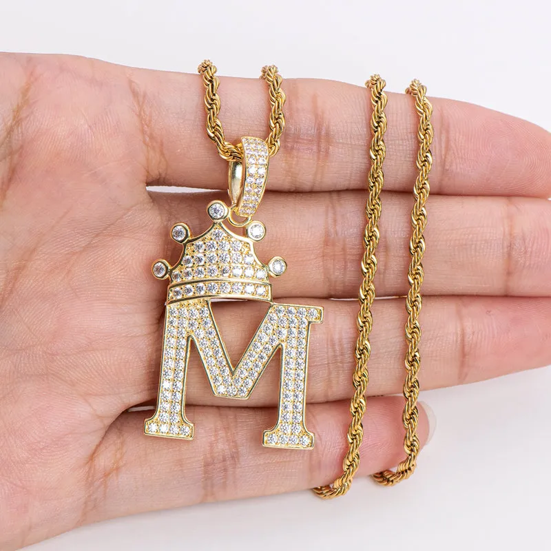The Letter M Created Diamond Crown Hip Hop Rope Chain Pendant Necklace 23.62''