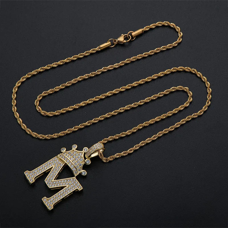 The Letter M Created Diamond Crown Hip Hop Rope Chain Pendant Necklace 23.62''