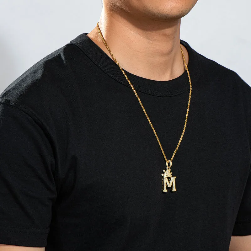 The Letter M Created Diamond Crown Hip Hop Rope Chain Pendant Necklace 23.62''