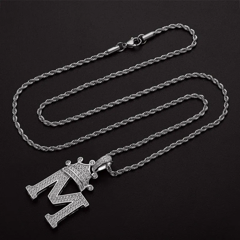 The Letter M Created Diamond Crown Hip Hop Rope Chain Pendant Necklace 23.62''