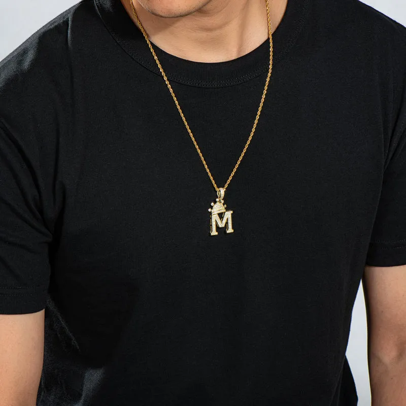 The Letter M Created Diamond Crown Hip Hop Rope Chain Pendant Necklace 23.62''