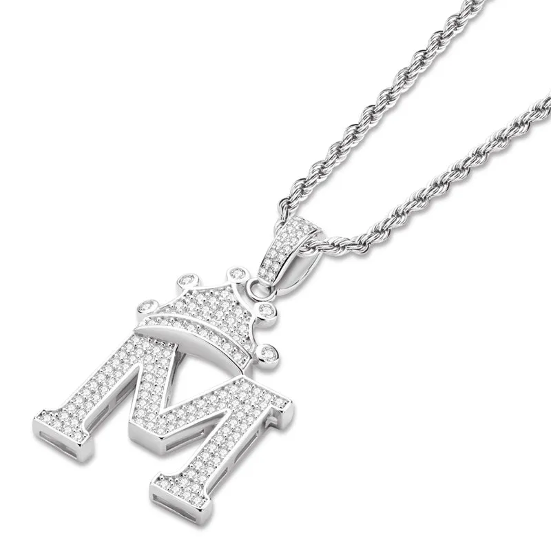 The Letter M Created Diamond Crown Hip Hop Rope Chain Pendant Necklace 23.62''