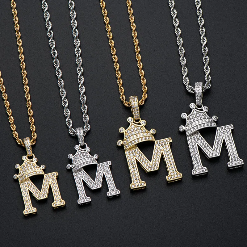 The Letter M Created Diamond Crown Hip Hop Rope Chain Pendant Necklace 23.62''