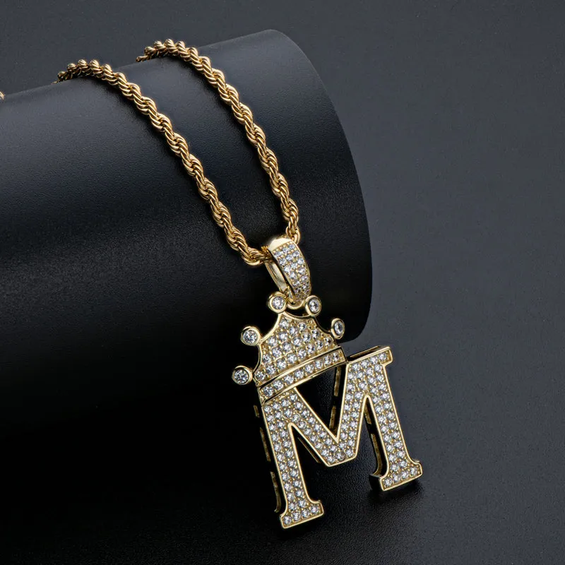 The Letter M Created Diamond Crown Hip Hop Rope Chain Pendant Necklace 23.62''