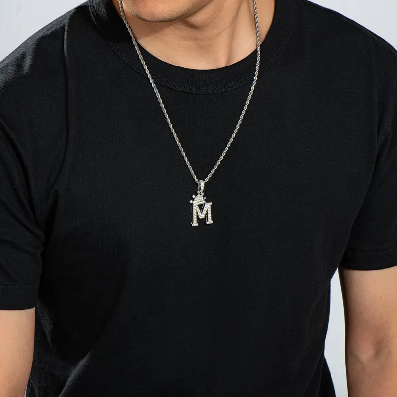 The Letter M Created Diamond Crown Hip Hop Rope Chain Pendant Necklace 23.62''