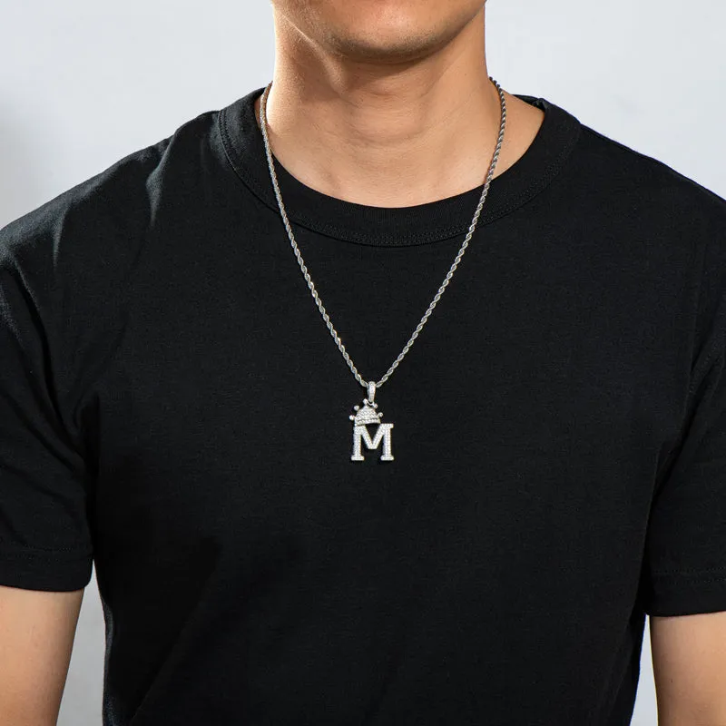 The Letter M Created Diamond Crown Hip Hop Rope Chain Pendant Necklace 23.62''