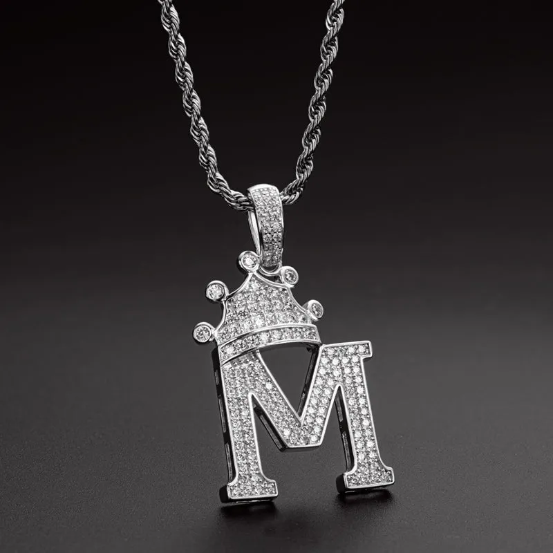 The Letter M Created Diamond Crown Hip Hop Rope Chain Pendant Necklace 23.62''
