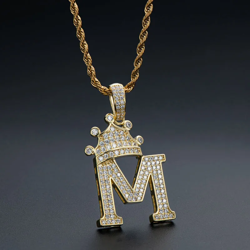 The Letter M Created Diamond Crown Hip Hop Rope Chain Pendant Necklace 23.62''