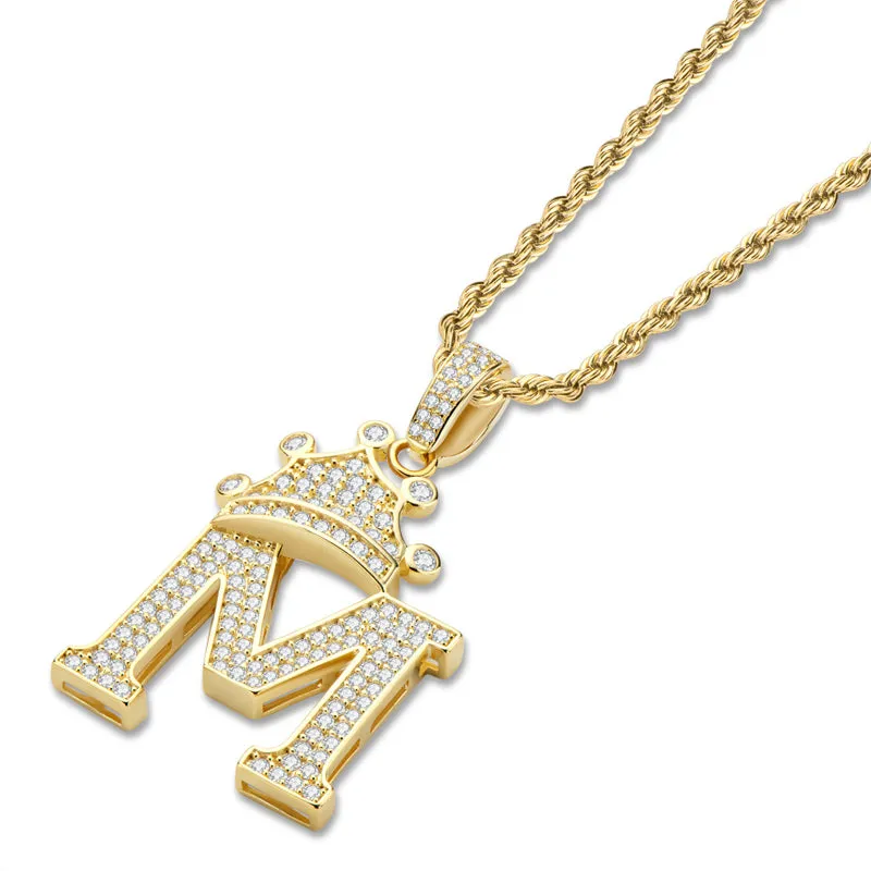 The Letter M Created Diamond Crown Hip Hop Rope Chain Pendant Necklace 23.62''