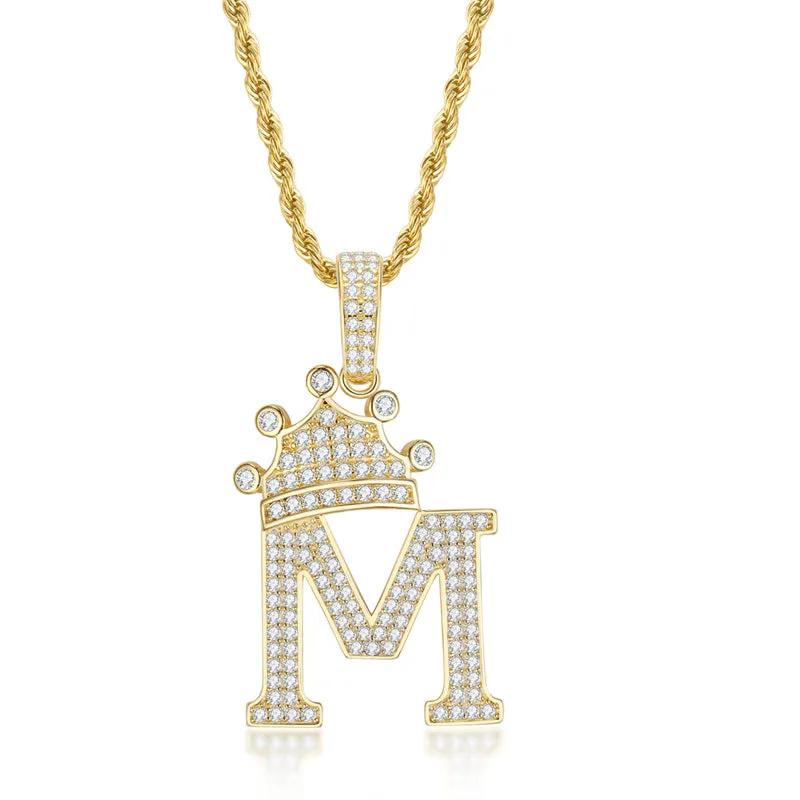 The Letter M Created Diamond Crown Hip Hop Rope Chain Pendant Necklace 23.62''