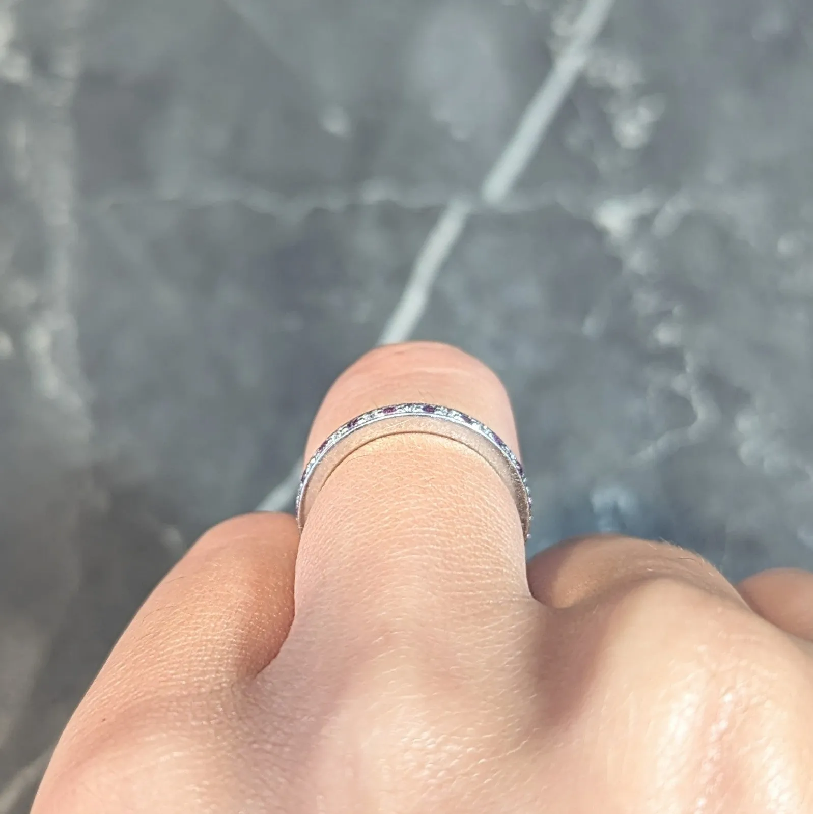 Tiffany & Co. 2000's Diamond Pink Sapphire Platinum Legacy Eternity Band Ring