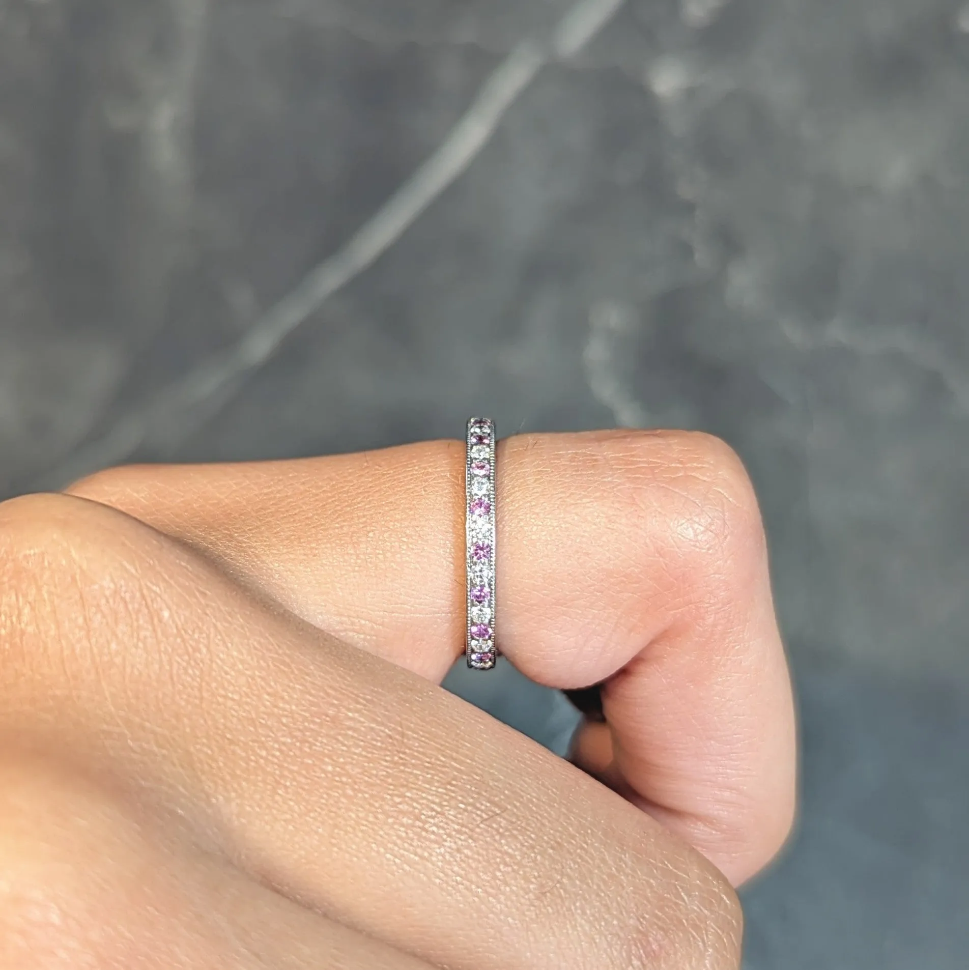 Tiffany & Co. 2000's Diamond Pink Sapphire Platinum Legacy Eternity Band Ring