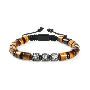 Tiger Eye & Black Beads Cylinder Bracelet