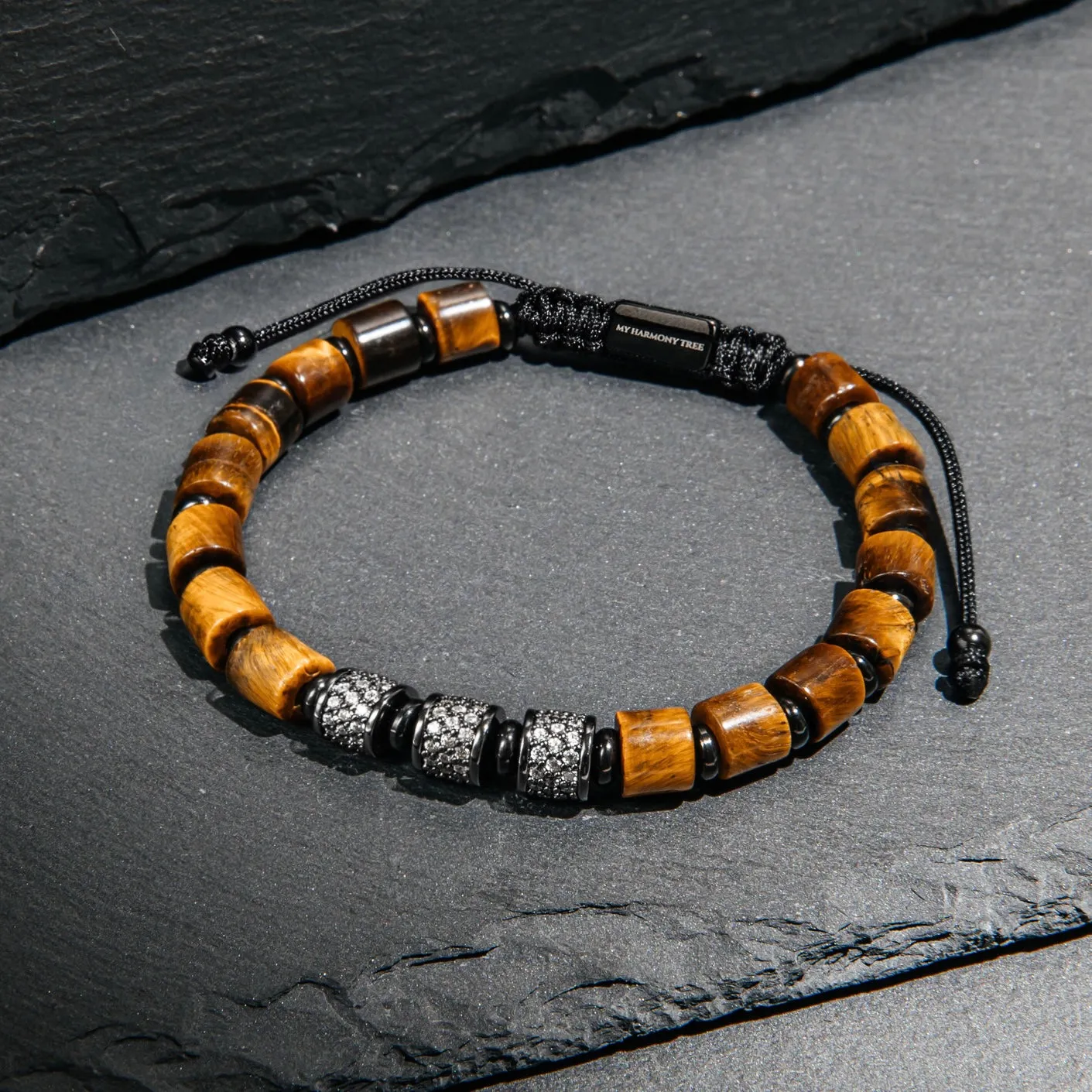 Tiger Eye & Black Beads Cylinder Bracelet